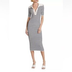 NWT Caroline Constas striped knit midi dress with a crochet V-neck collar